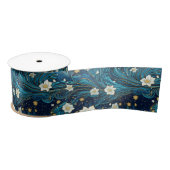 スターモダンリーナイト&ホワイトリリーフローラ サテンリボン (リール)