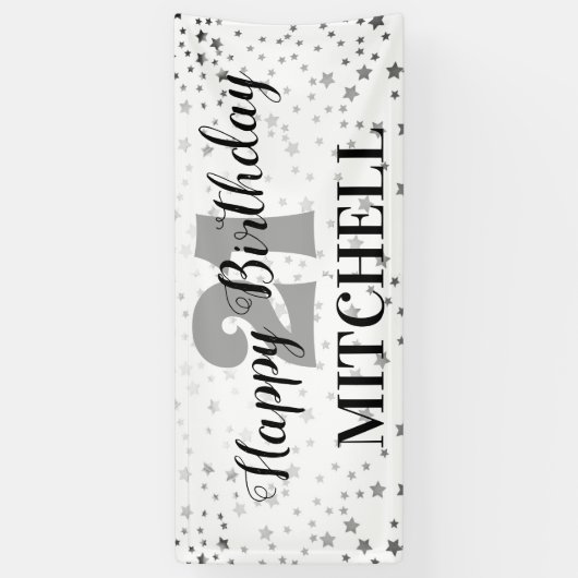 スターモダンリーハッピーバースデー |任意の年齢と名前 横断幕 (縦)