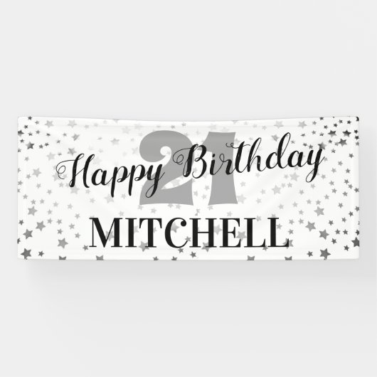 スターモダンリーハッピーバースデー |任意の年齢と名前 横断幕 (横)