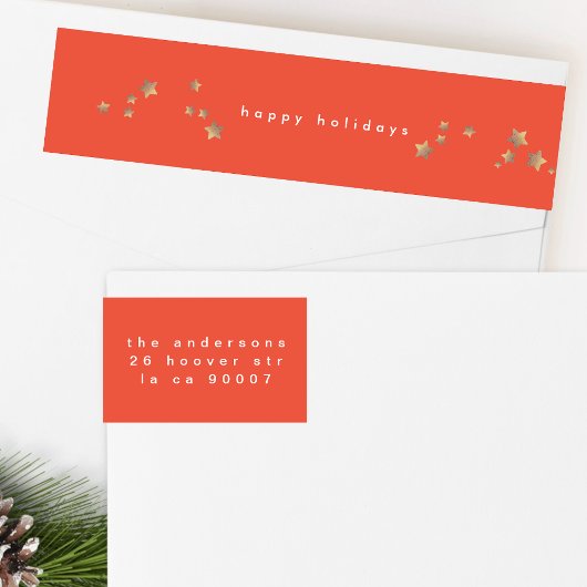 スターモダンレッドさくらんぼクリスマスハッピーホリデー ラップアラウンドラベル