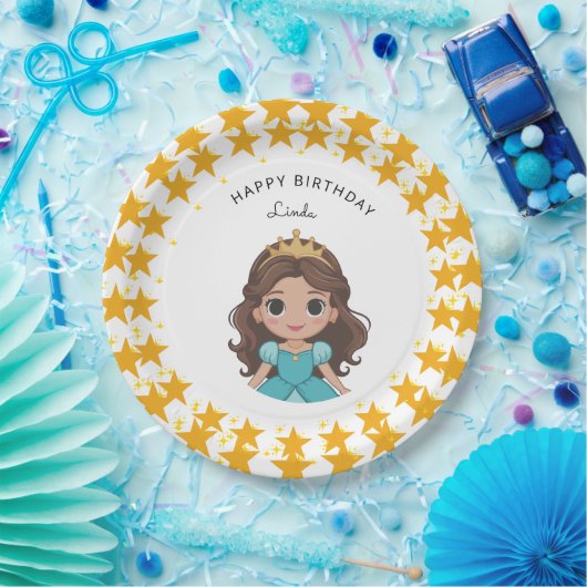 スターモダン&ディズニープリンセス誕生日金ゴールド ペーパープレート (パーティー)