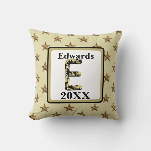 スターモノグラム金ゴールドエレガントイニシャルホームデコール クッション (正面)