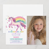 スターユニコーンレインボー誕生日招待状写真 招待状 (正面/裏面)