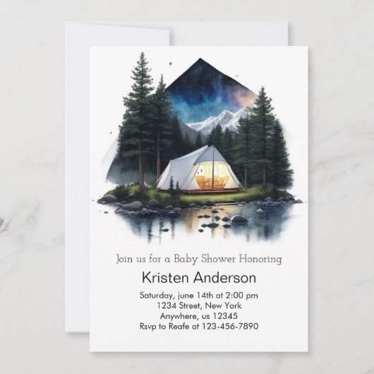 スターライトアドベンチャーベビーシャワーのテント 招待状 (正面)