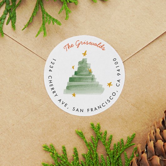 スターライトウォーターカラークリスマスツリー差出人住所 ラウンドシール