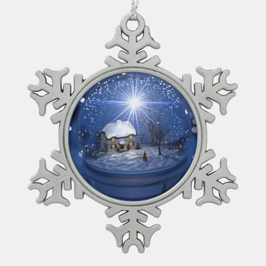 スターライトグローブクリスマス装飾品 スノーフレークピューターオーナメント (正面)