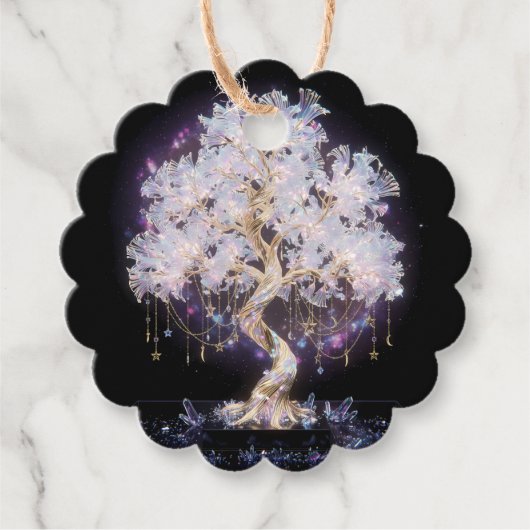 スターライトゴールド＆クリスタルツリーの飾り付きギフトタグ フェイバータグ (正面)