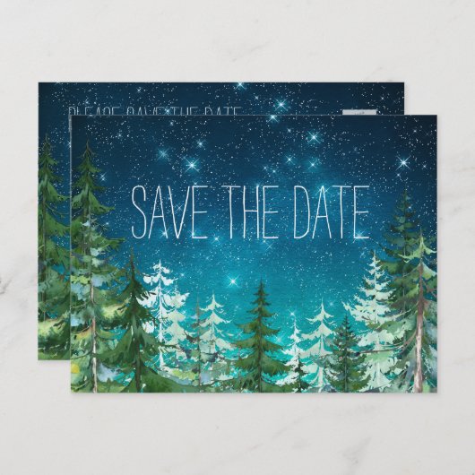 スターライトナイトフォレストの結婚式の日付を保存 案内ポストカード (正面/裏面)
