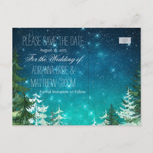 スターライトナイトフォレストの結婚式の日付を保存 案内ポストカード (裏面)