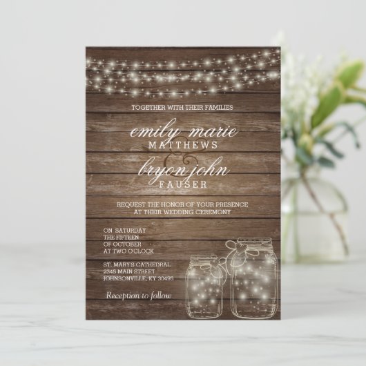 スターライトメイスン素朴ジャー結婚オン・ウッド 招待状 (スタンド正面)
