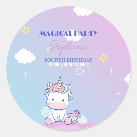 スターライトユニコーンの誕生日ステッカー ラウンドシール (正面)