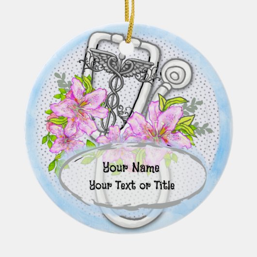 スターリリーステソスコープカスタムナースオーナメント セラミックオーナメント (正面)