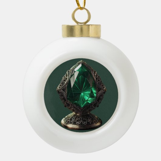スターリングシルバーの台座に巨大なエメラルド セラミックボールオーナメント (正面)