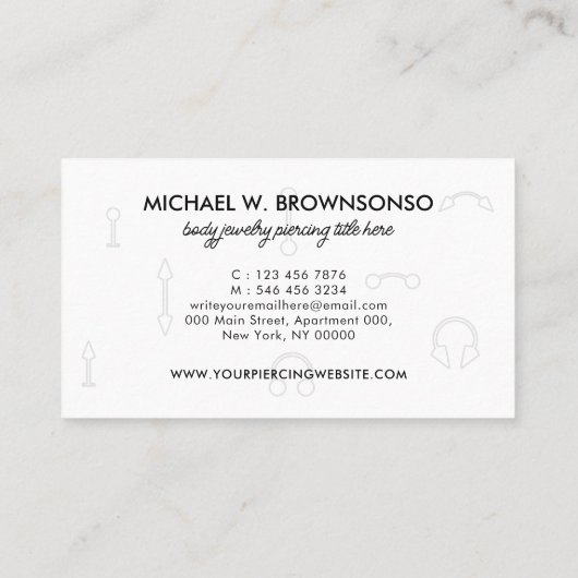 スターリングシルバージュエリーアポイントメント体ピアシング 名刺 (裏面)