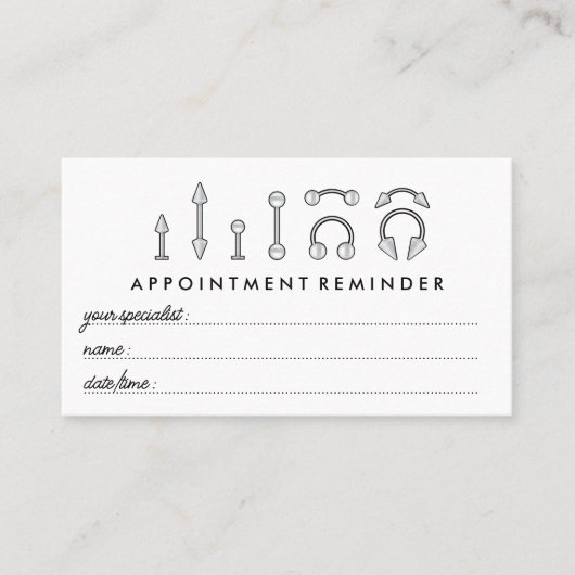 スターリングシルバージュエリーアポイントメント体ピアシング 名刺 (正面)