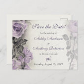 スターリングシルバーパープルバラ結婚式日付を保存 案内ポストカード (正面/裏面)