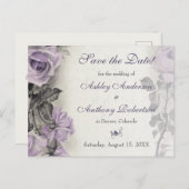 スターリングシルバーパープルバラ結婚式日付を保存 案内ポストカード (正面/裏面)