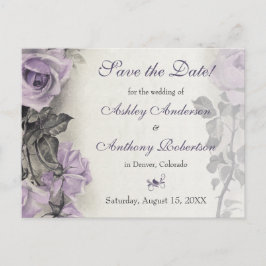 スターリングシルバーパープルバラ結婚式日付を保存 案内ポストカード