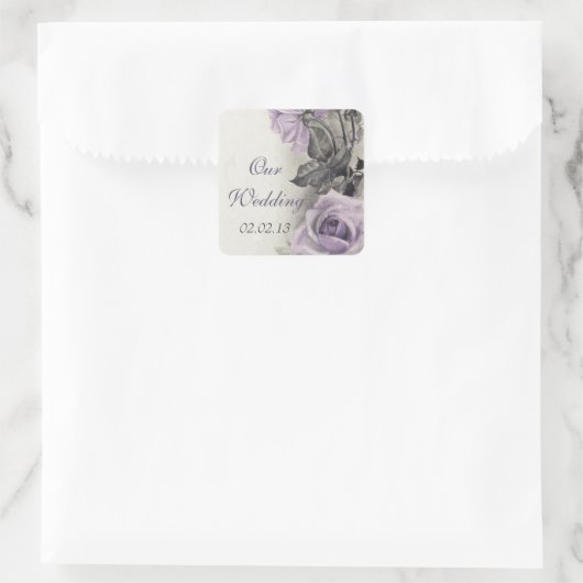 スターリングシルバーパープル結婚バラ封筒用シール スクエアシール (バッグ)