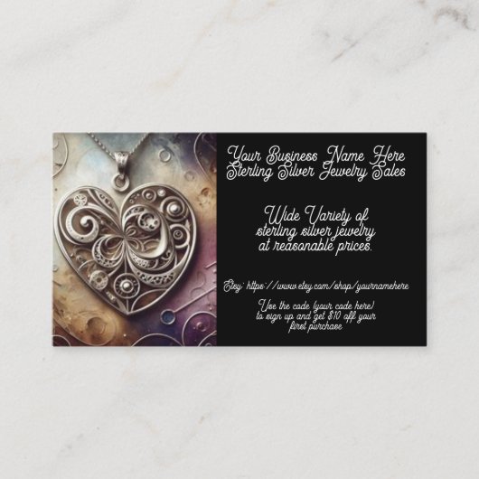 スターリングシルバーペンダントジュエリー販売Etsyショップ 名刺 (正面)