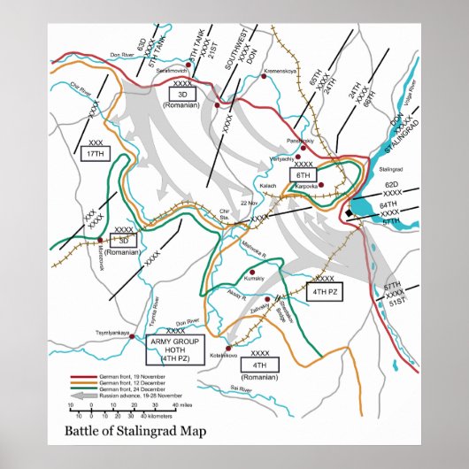 スターリングラード世界大戦の地図 ポスター (正面)