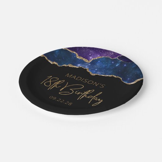 スターリーアゲートグードブルーパープル18th誕生日パーティー ペーパープレート (アングル)