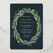 スターリーウィンターローレル |ホリデーパーティー 箔招待状 (正面)