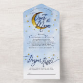 スターリーオーバーザムーンブルー金ゴールド男の赤ちゃんシャワー オールインワン招待状 (内側)