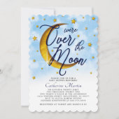 スターリーオーバーザムーンブルー金ゴールド男の赤ちゃんシャワー 招待状 (正面)