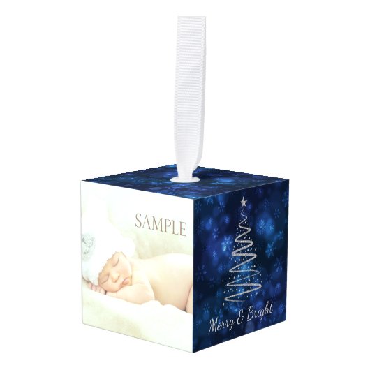 スターリークリスマスナイト恵み写真テンプレート キューブオーナメント (正面アングル)