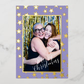 スターリークリスマスフォト薄紫フォイルホリデーカード 箔シーズンカード (正面)