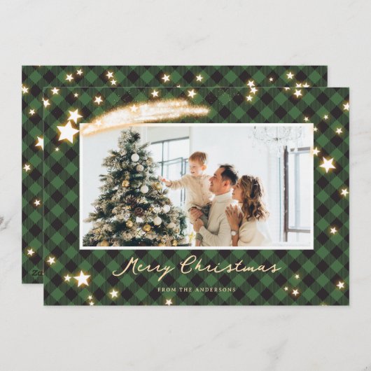 スターリーグリーンバッファロープレイドフォトクリスマスカード シーズンカード (正面/裏面)