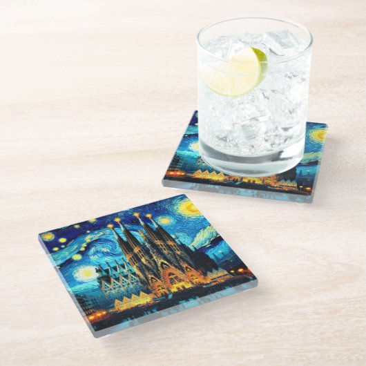 スターリーサグラダファミリアバルセロナ ガラスコースター (アングル)