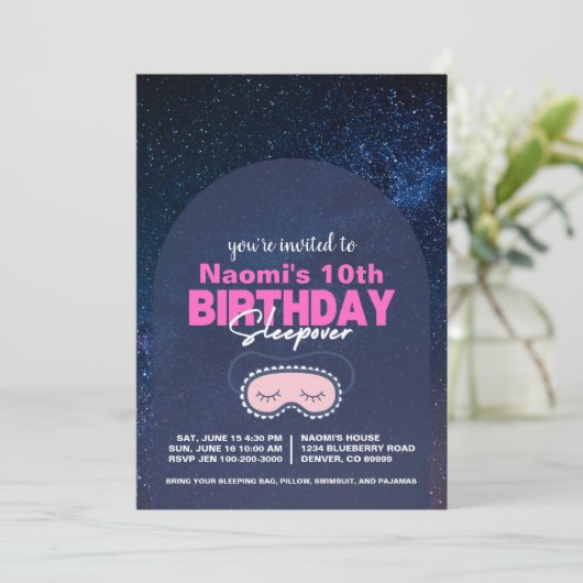 スターリースカイアンドピンク誕生日スリープバー招待状 招待状 (スタンド正面)