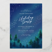 スターリースカイシルバーフォイルホリデーパーティー招待状 箔シーズンカード (正面)