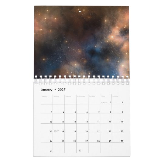 スターリースターズ宇宙銀河系ブルーブラックパターン カレンダー (1月 2027)