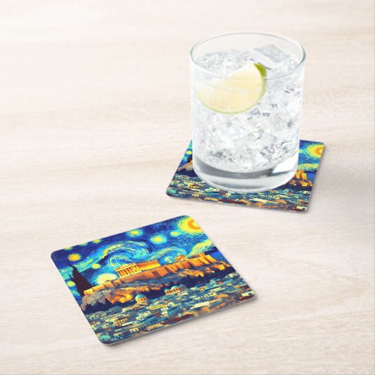 スターリーナイトアクロポリスアテネ スクエアペーパーコースター (インサイチュ)