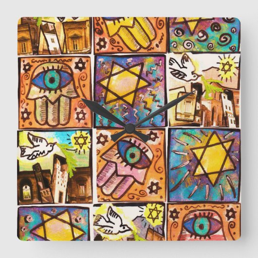 スターリーナイトイスラエルアイボリーウォールクロック スクエア壁時計 (正面)