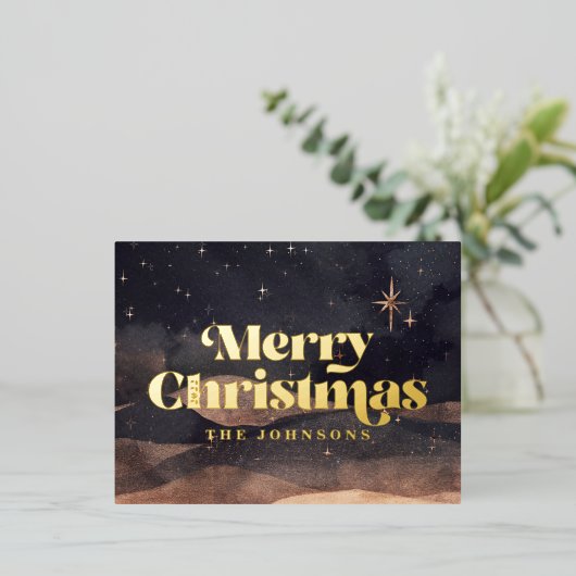 スターリーナイトウィンタースカイシモダンックエレガントシック 箔シーズンポストカード (立ち正面)