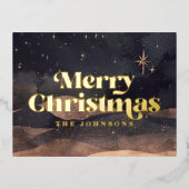 スターリーナイトウィンタースカイシモダンックエレガントシック 箔シーズンポストカード (正面)