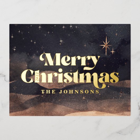 スターリーナイトウィンタースカイシモダンックエレガントシック 箔シーズンポストカード (正面)