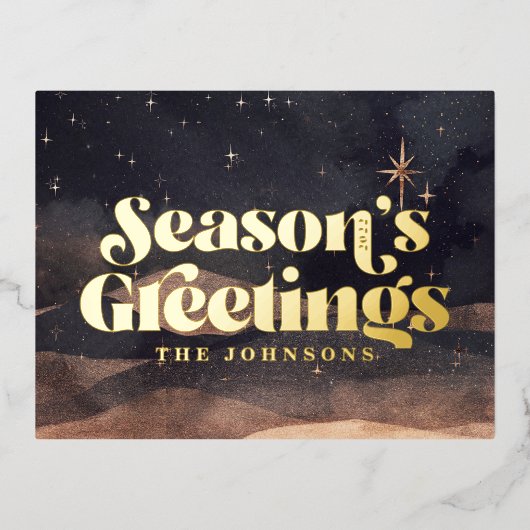 スターリーナイトウィンタースカイシモダンックエレガントシック 箔シーズンポストカード (正面)