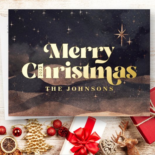 スターリーナイトウィンタースカイシモダンックエレガントシック 箔シーズンポストカード