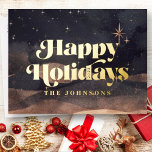 スターリーナイトウィンタースカイシモダンックエレガントシック 箔シーズンポストカード<br><div class="desc">デザインは星空の冬の空の背景とヴィンテージスタイルはっきりしたserifで構成されている： http://www.zazzle.com/store/selectpartysupplies</div>