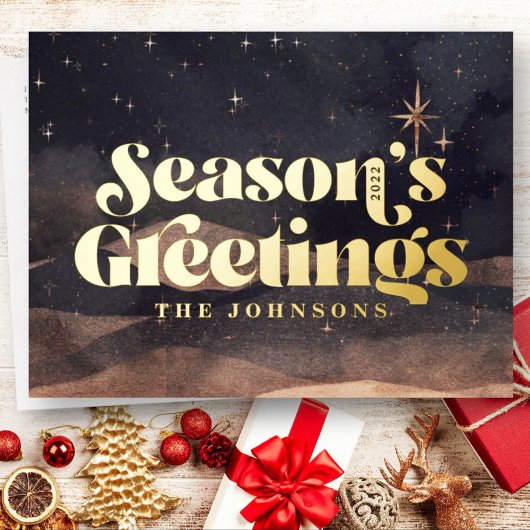 スターリーナイトウィンタースカイシモダンックエレガントシック 箔シーズンポストカード