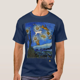 スターリーナイトキャットアートパロディ・ヴァンゴッホおもしろいキャットロフ Tシャツ
