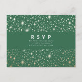 スターリーナイトグリーンと金ゴールドウェディングRSVP ポストカード (正面)