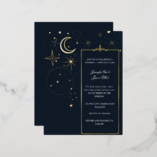 スターリーナイトスカイフレームフォイル結婚式招待状 箔招待状ポストカード (正面/裏面)