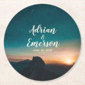 スターリーナイトスカイマウンテン&サンセット結婚ズモダン ラウンドペーパーコースター (正面)