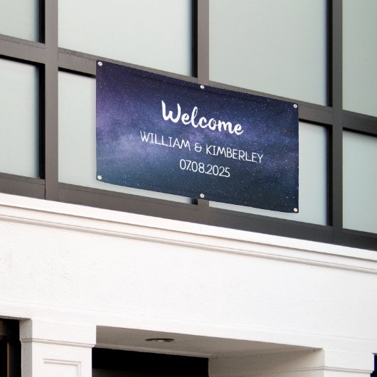 スターリーナイトスターズスカイ結婚銀河系ズネイビーブルー 横断幕 (ビルの外側)